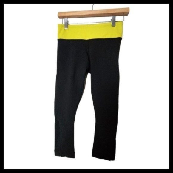 Lululemon‎ Journey Crop Black Yellow Mesh Leggings S Small 4 - Picture 5 of 14
